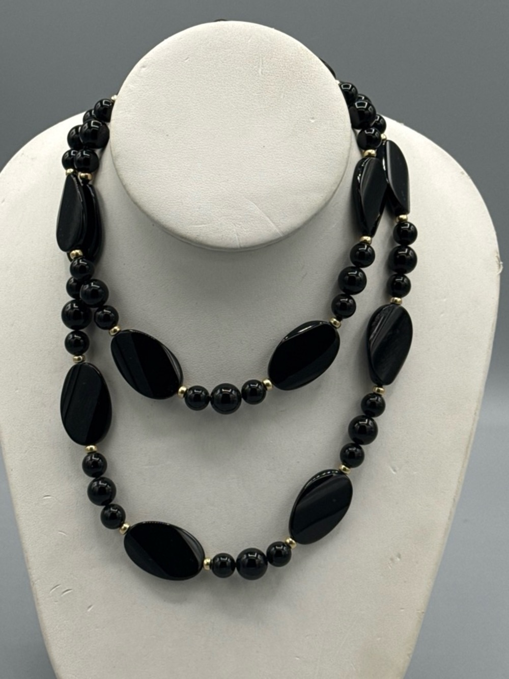 Black Beaded Long Necklace with Gold Accent - Women Jewelry